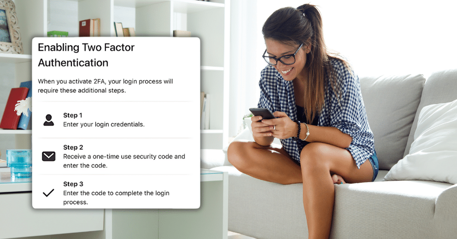 Homeowner enabling two-factor authentication for added security on mobile device.
